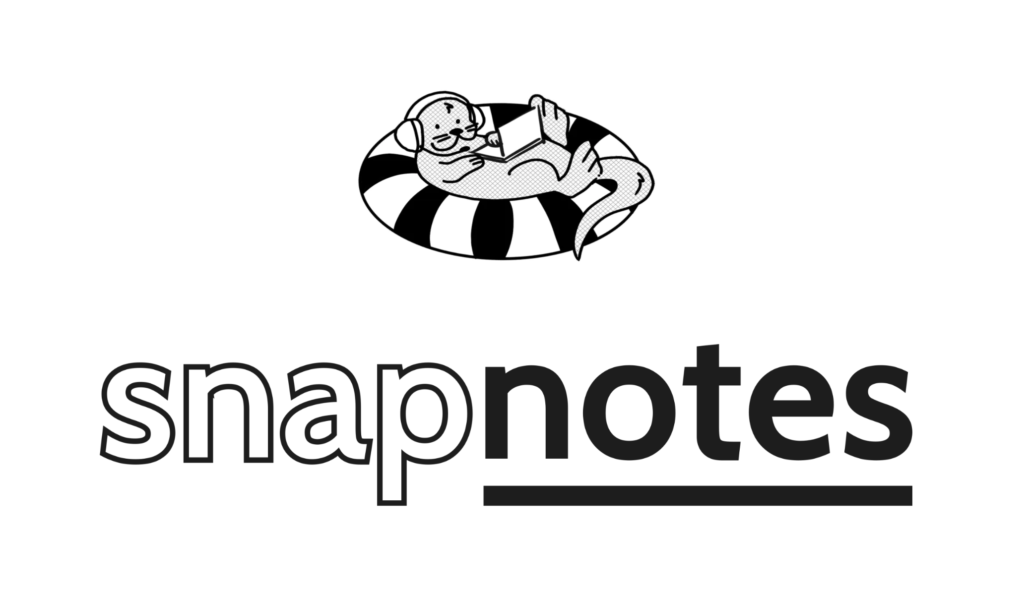 Screenshot of Snapnotes logo with an otter in an inflatable tube.