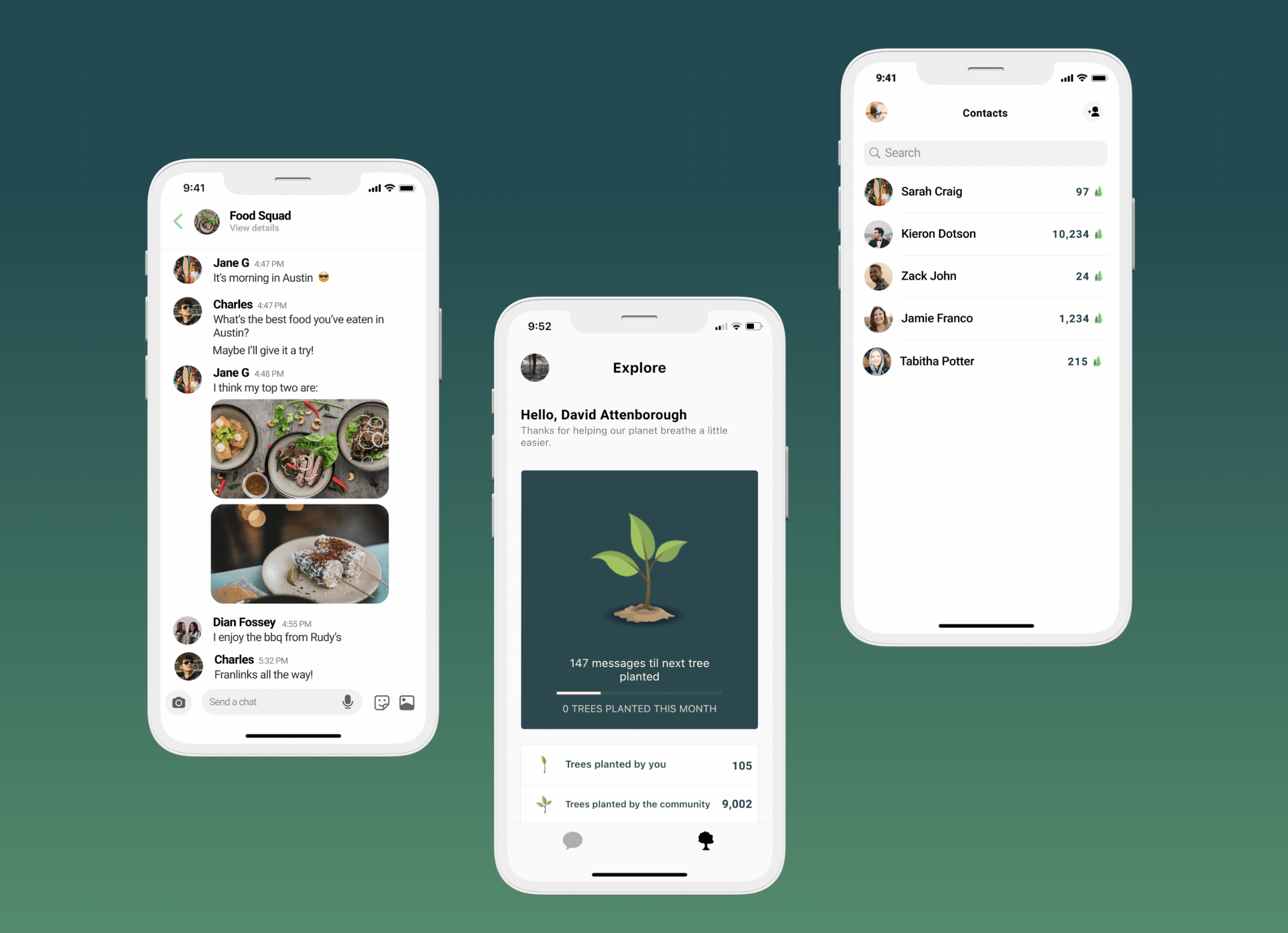 Screenshots of the TreeChat app