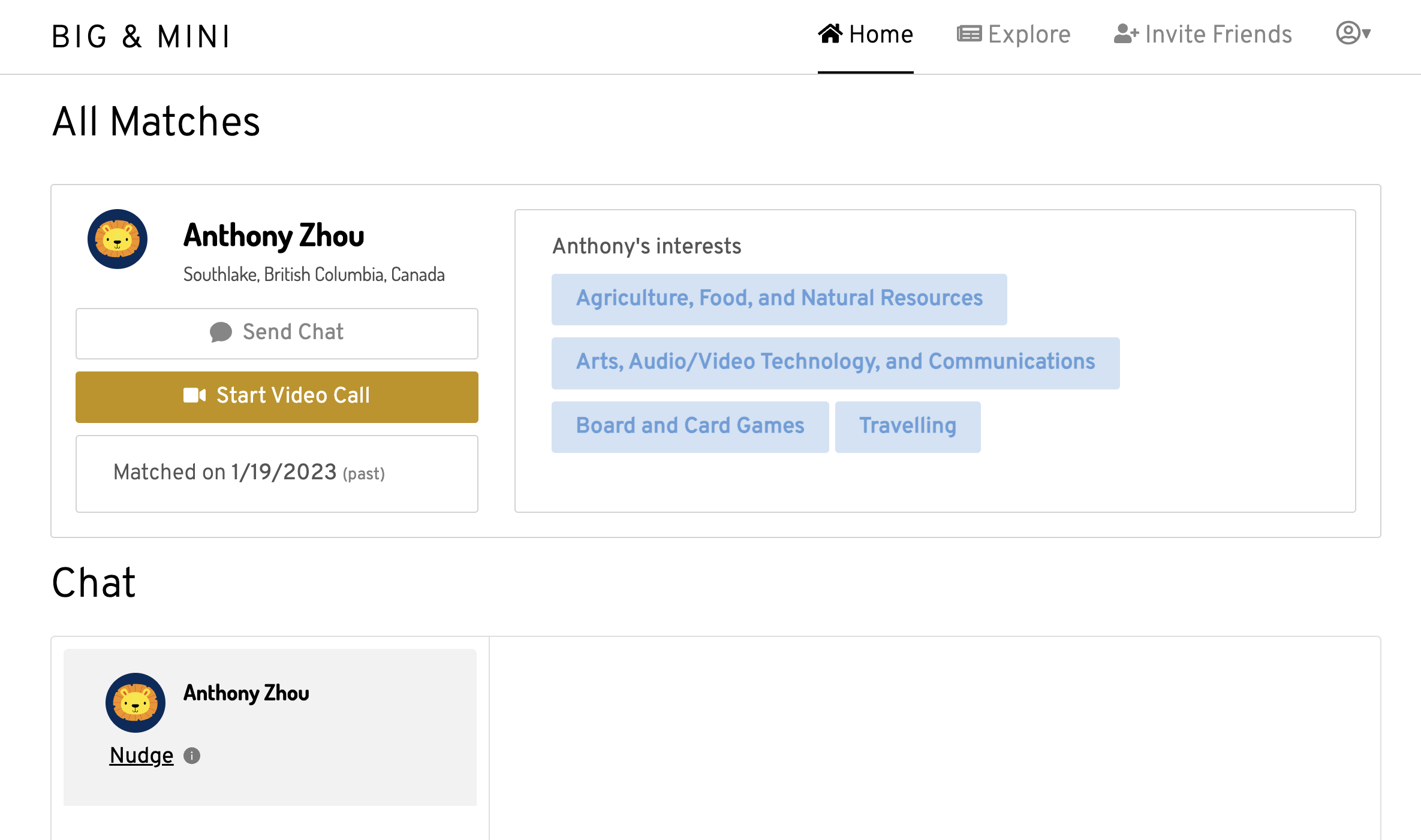 Screenshot of the Big & Mini dashboard